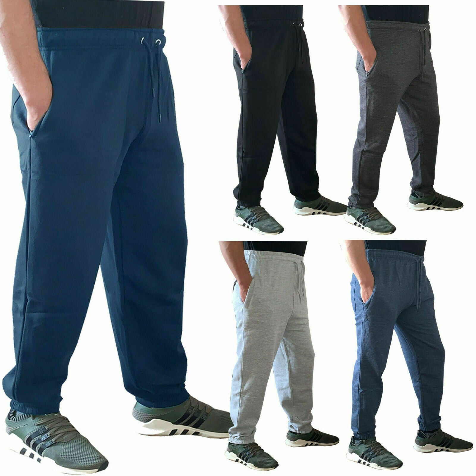 Mens Fleece Cuffed Tracksuit Sweat Pants Bottoms Joggers Gym Track Tro –  Top Demand