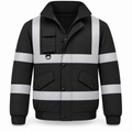Mens Hi Viz High Visibility Bomber Safety Work Black Hooded Jacket Coat Work Hoodie Mens