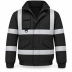 Mens Hi Viz High Visibility Bomber Safety Work Black Hooded Jacket Coat Work Hoodie Mens