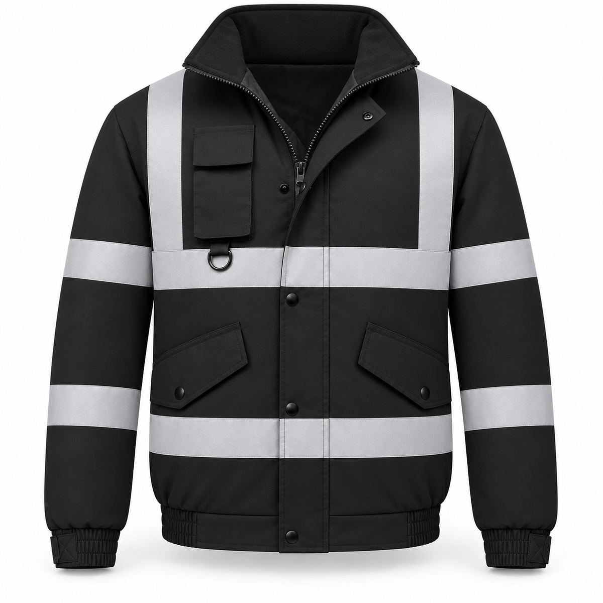 Mens Hi Viz High Visibility Bomber Safety Work Black Hooded Jacket Coat Work Hoodie Mens