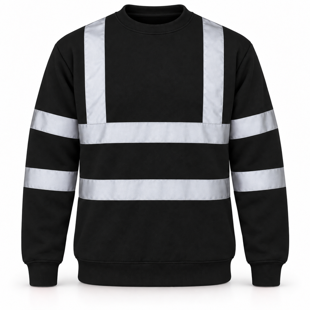 Mens Hi Viz Crew Safety Fleece Jumper Sweatshirt Visibility Work Security Top, Hi Vis Orange Fleece