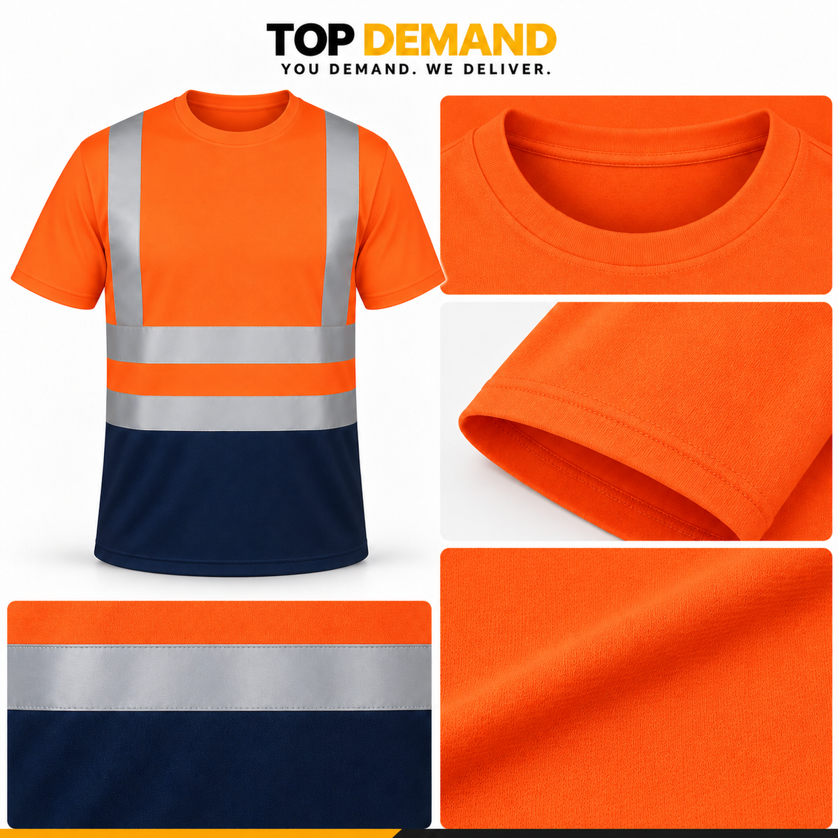 Hi Viz Vis High Visibility Safety Security Crew V-Neck/Round-Neck Full/Half Sleeves T Shirt Work Wear T Shirt
