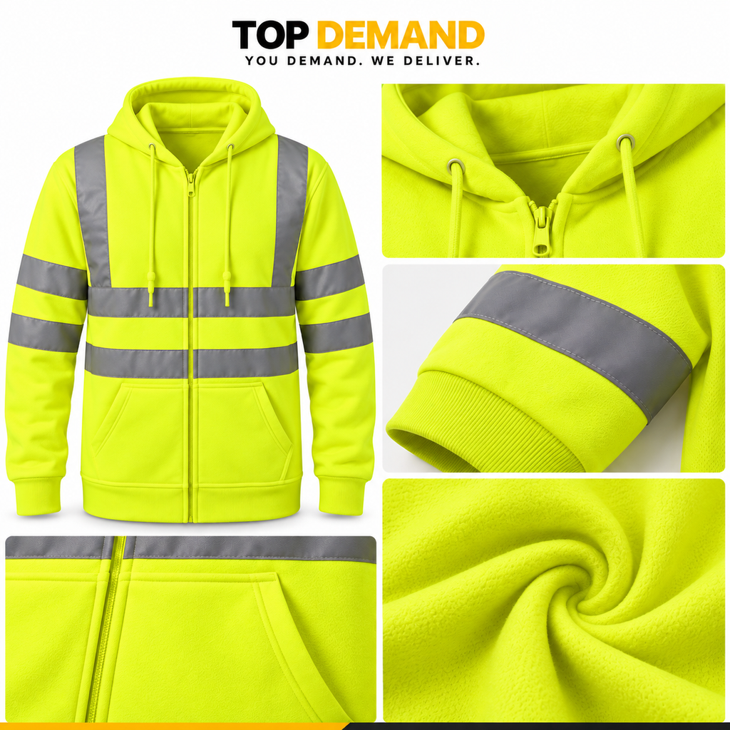 Mens Hi Viz Visibility Fleece Hoodie Hoody Orange Top Work Jacket Big Sizes