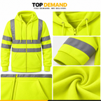 Mens Hi Viz Visibility Fleece Hoodie Hoody Orange Top Work Jacket Big Sizes
