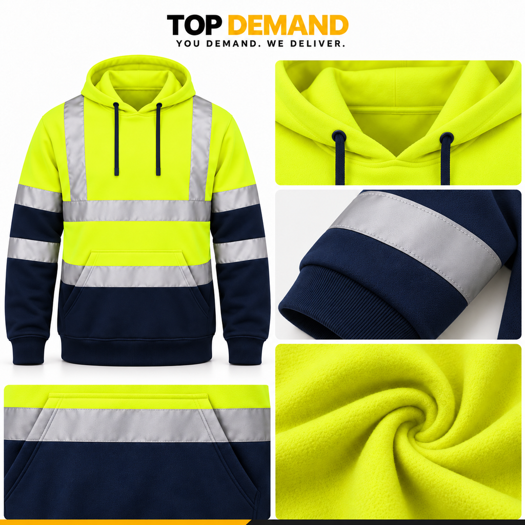 Hi Viz Vis Reflective Hi Visibility Pullover Hoody Work Fleece Coat Sweatshirt Hi Vis Work Hoodie