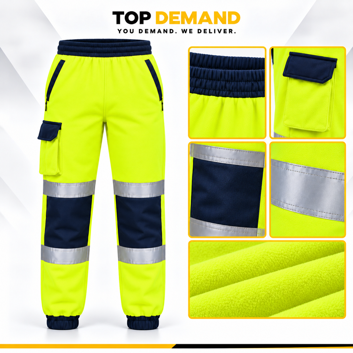Hi-Viz New Mens Fleece Safety Work Wear Sweat Pants Bottoms Trousers Joggers
