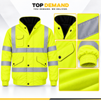 Mens Hi Viz High Visibility Bomber Safety Work Black Hooded Jacket Coat Work Hoodie Mens