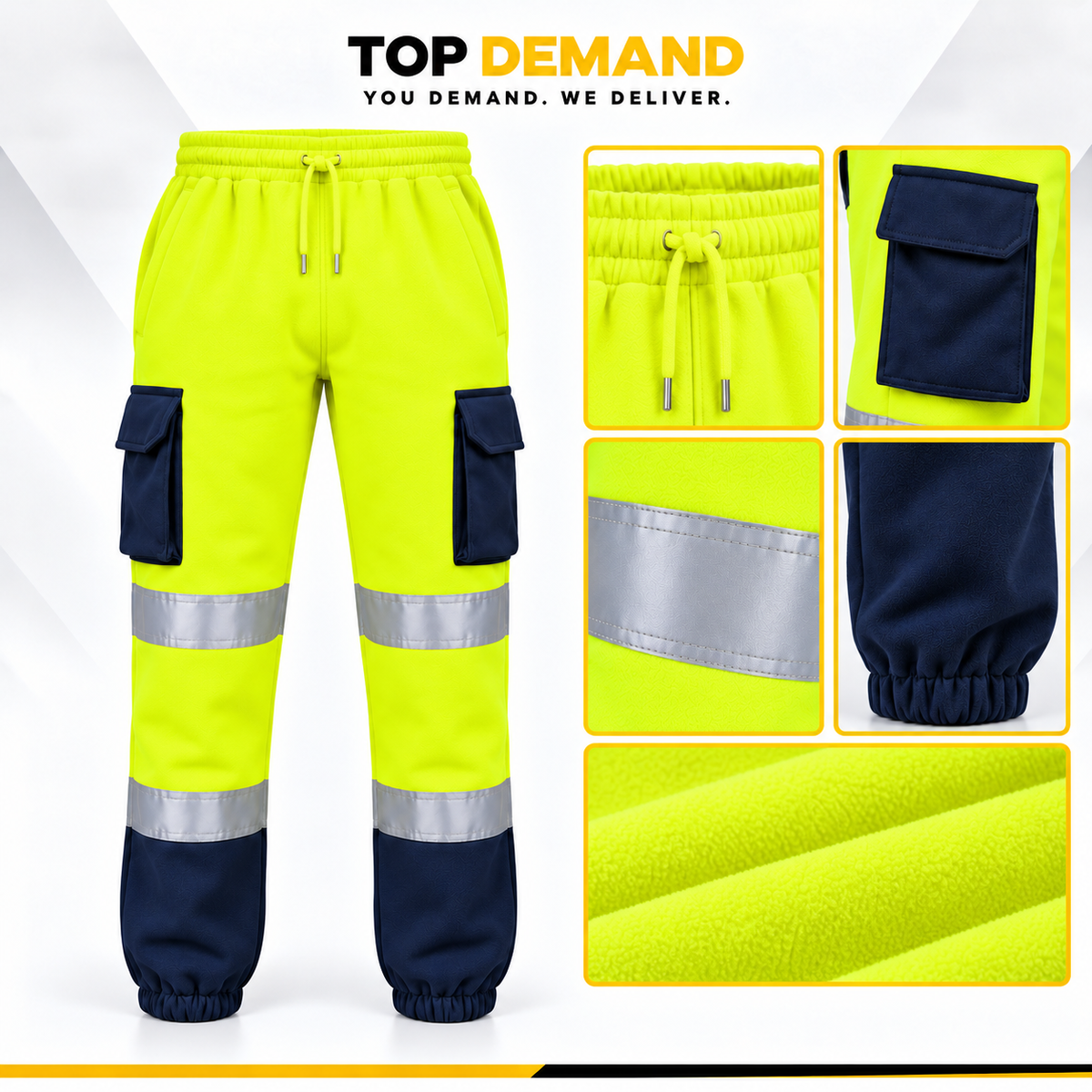 Hi Viz Mens Work Wear Fleece Bottoms Safety Sweat Pants Jogging Trousers Joggers