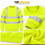 Mens Hi Viz Crew Safety Fleece Jumper Sweatshirt Visibility Work Security Top, Hi Vis Orange Fleece