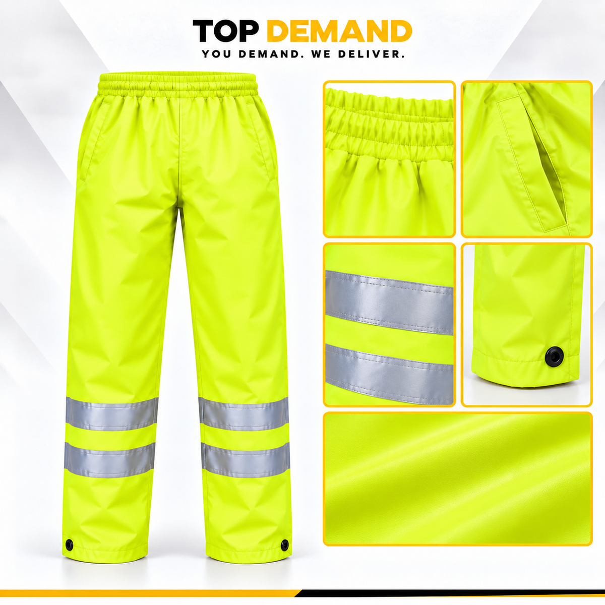 Hi Viz Vis High Visibility Mens Waterproof Rain Over Work Trousers Pants Bottoms