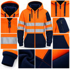 Mens Hi-Viz Visibility Two Tone Pullover Zip Hoodie Work Wear Fleece Tactical