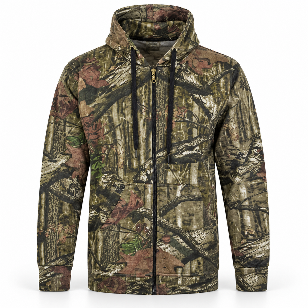 Men's Jungle Camouflage Fishing Hunting Zip Hoodie Jacket Tracksuit Size S-5XL