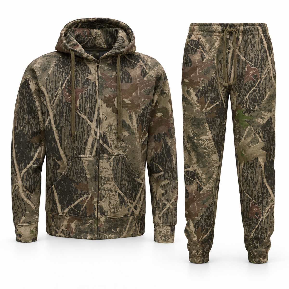 Men's Jungle Camouflage Fishing Hunting Zip Hoodie Jacket Tracksuit Size S-5XL