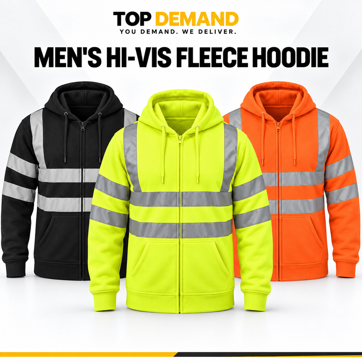Mens Hi Viz Visibility Fleece Hoodie Hoody Orange Top Work Jacket Big Sizes