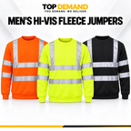 Mens Hi Viz Crew Safety Fleece Jumper Sweatshirt Visibility Work Security Top, Hi Vis Orange Fleece