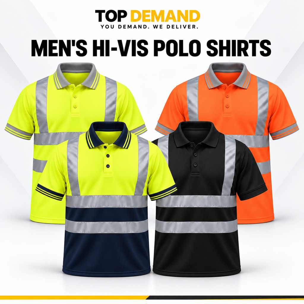 Mens Hi Viz Vis High Visibility Safety Security Work Wear Hi Vis Polo Shirts