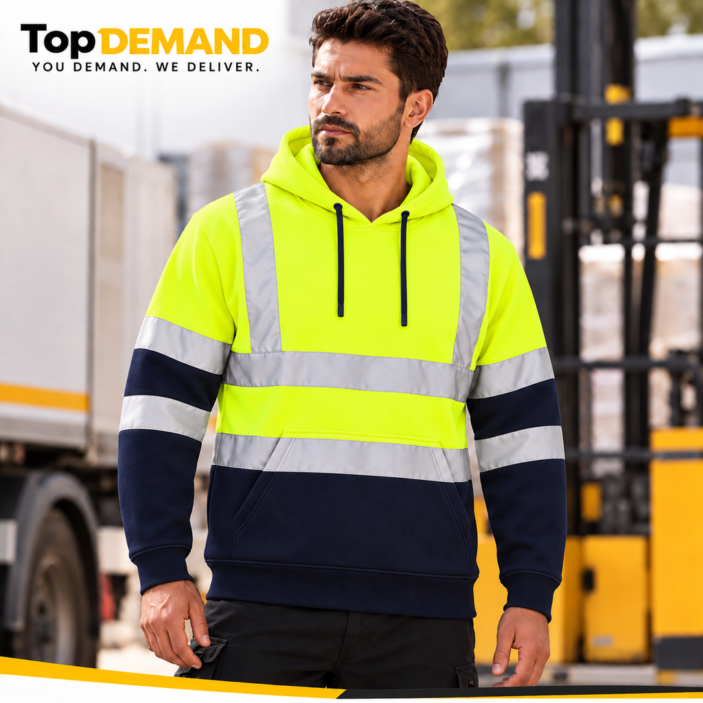 Hi Viz Vis Reflective Hi Visibility Pullover Hoody Work Fleece Coat Sweatshirt Hi Vis Work Hoodie