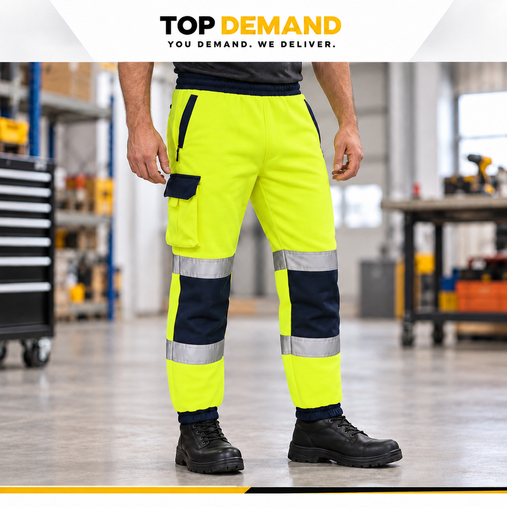 Hi-Viz New Mens Fleece Safety Work Wear Sweat Pants Bottoms Trousers Joggers