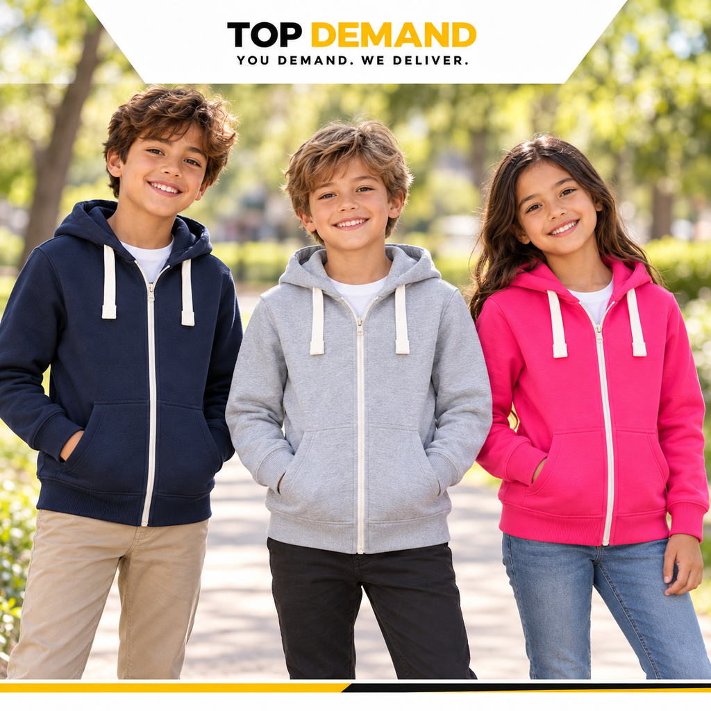 Boys Kids Girls Unisex Plain Zip Cotton Hoodie Hooded Sweat Jumpers 7-13 Years