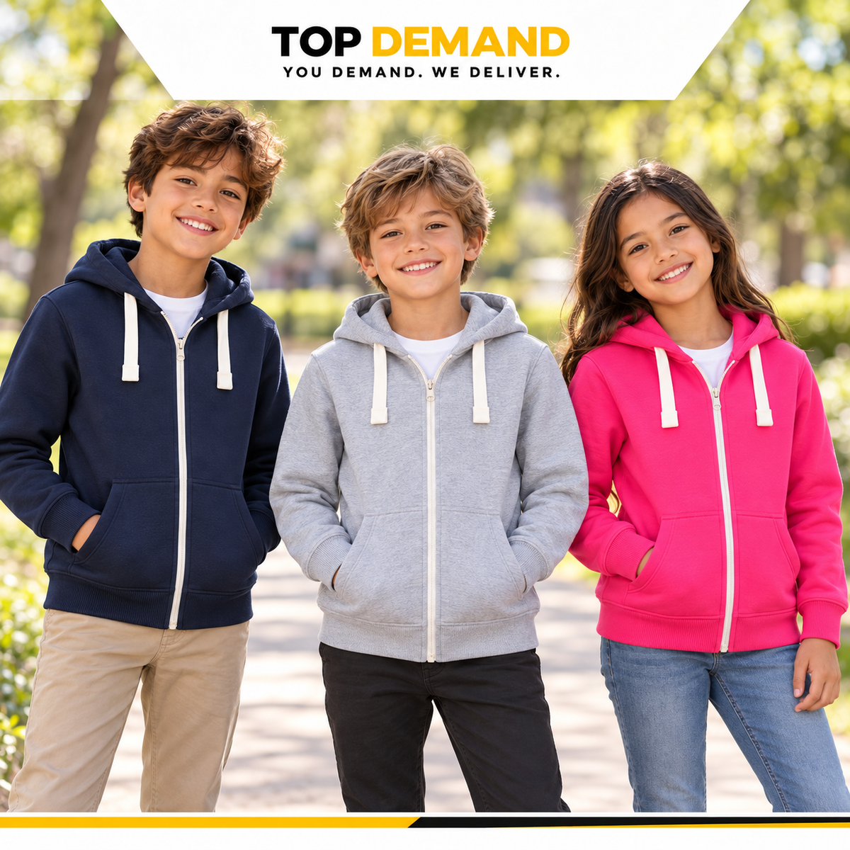 Boys Kids Girls Unisex Plain Zip Cotton Hoodie Hooded Sweat Jumpers 7-13 Years