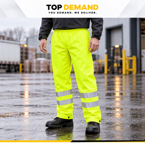 Hi Viz Vis High Visibility Mens Waterproof Rain Over Work Trousers Pants Bottoms