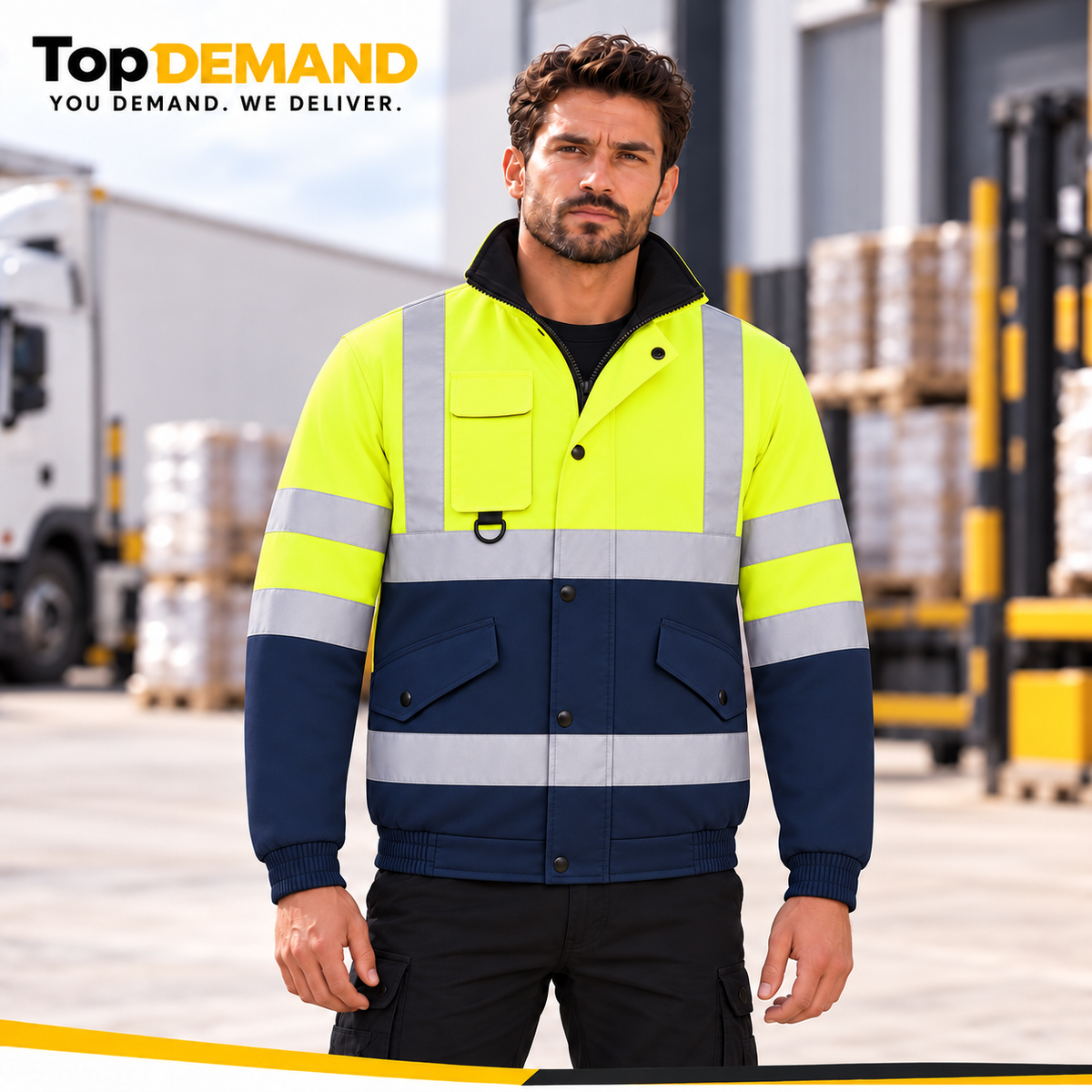 Mens Hi Viz High Visibility Bomber Safety Work Black Hooded Jacket Coat Work Hoodie Mens