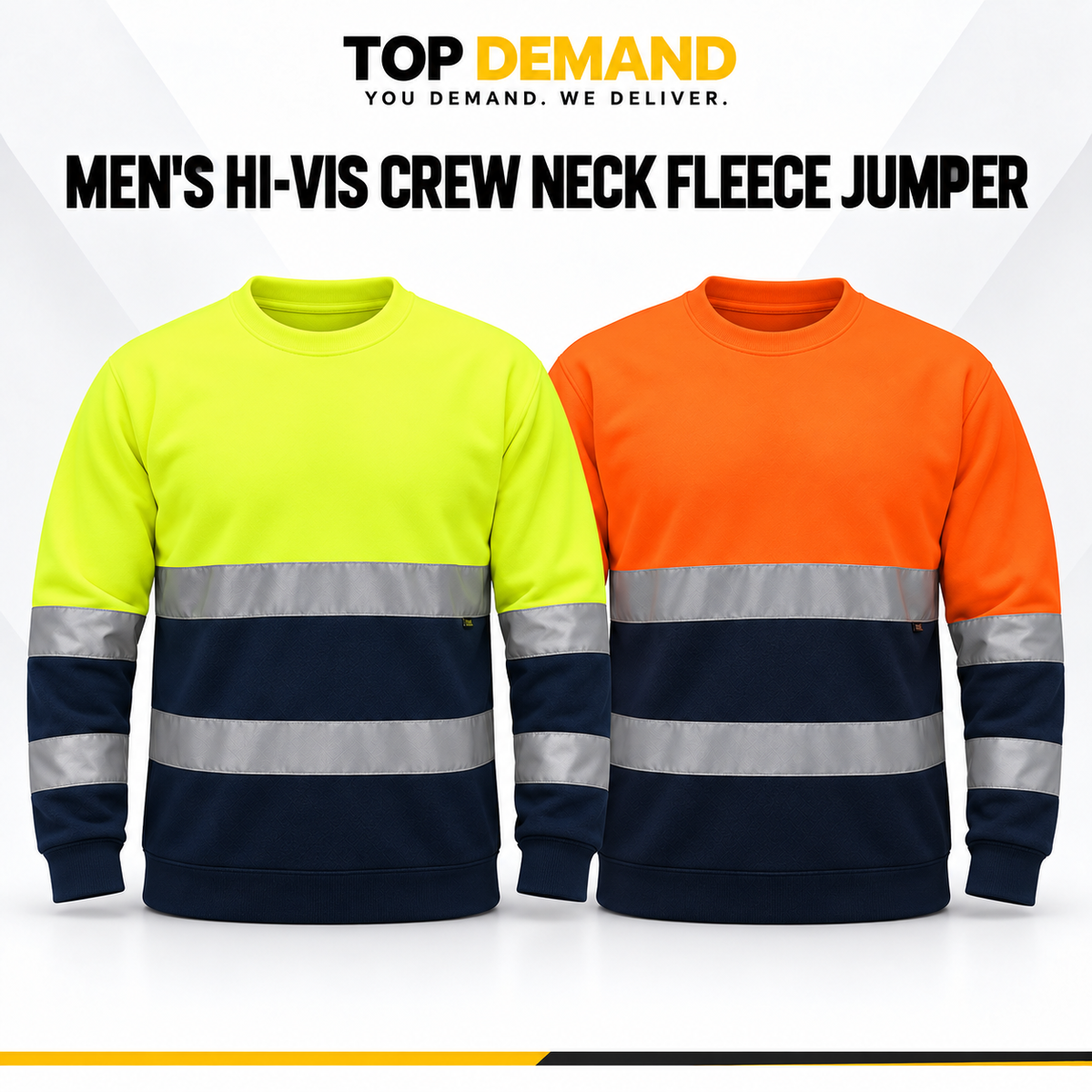 Mens Hi-Viz High Visibility Crew Neck Fleece Jumper Work Safety Sweatshirt Top