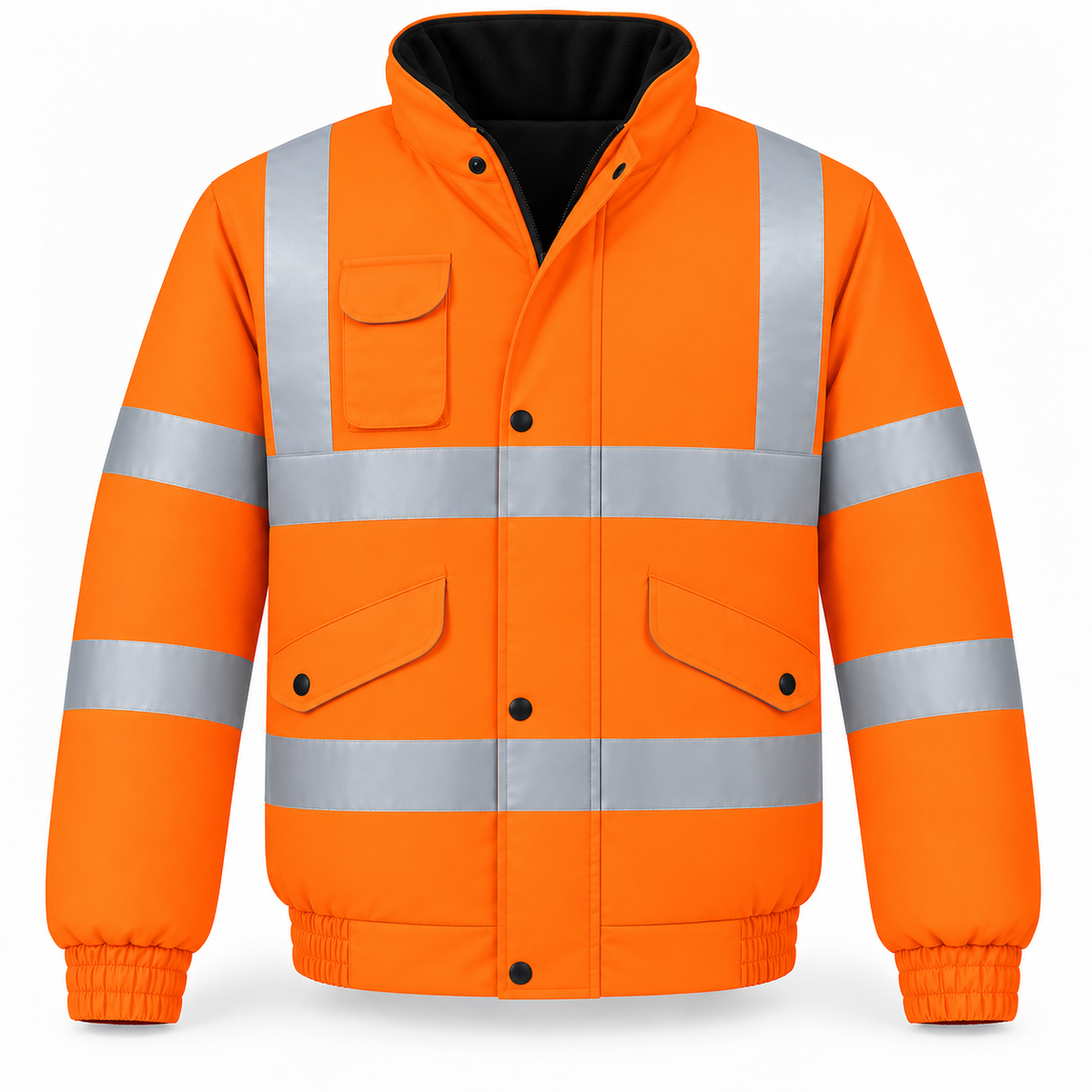 Mens Hi Viz High Visibility Bomber Safety Work Black Hooded Jacket Coat Work Hoodie Mens