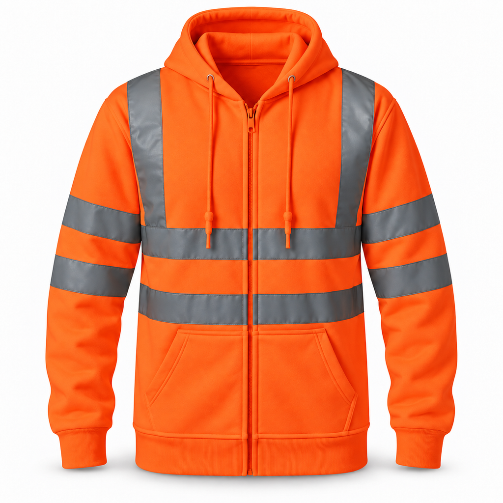 Mens Hi Viz Visibility Fleece Hoodie Hoody Orange Top Work Jacket Big Sizes