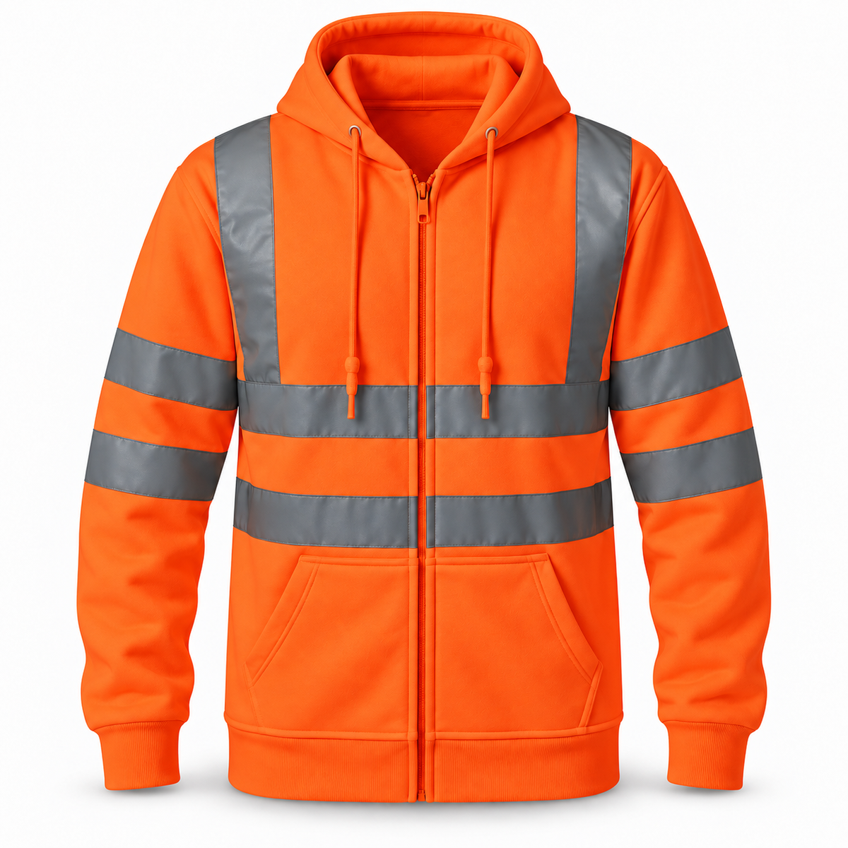 Mens Hi Viz Visibility Fleece Hoodie Hoody Orange Top Work Jacket Big Sizes
