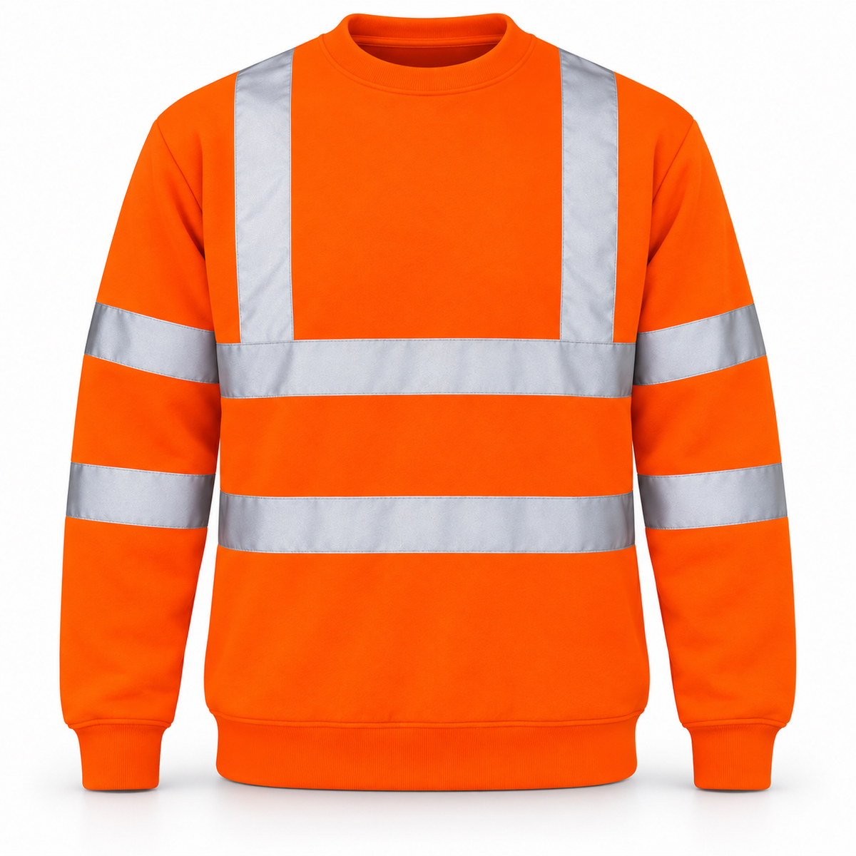Mens Hi Viz Crew Safety Fleece Jumper Sweatshirt Visibility Work Security Top, Hi Vis Orange Fleece