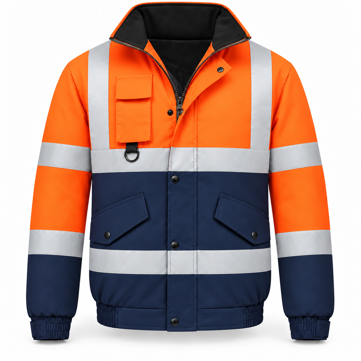 Mens Hi Viz High Visibility Bomber Safety Work Black Hooded Jacket Coat Work Hoodie Mens