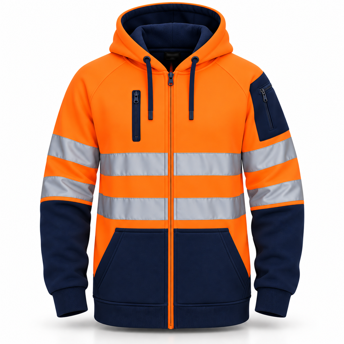 Mens Hi-Viz Visibility Two Tone Pullover Zip Hoodie Work Wear Fleece Tactical