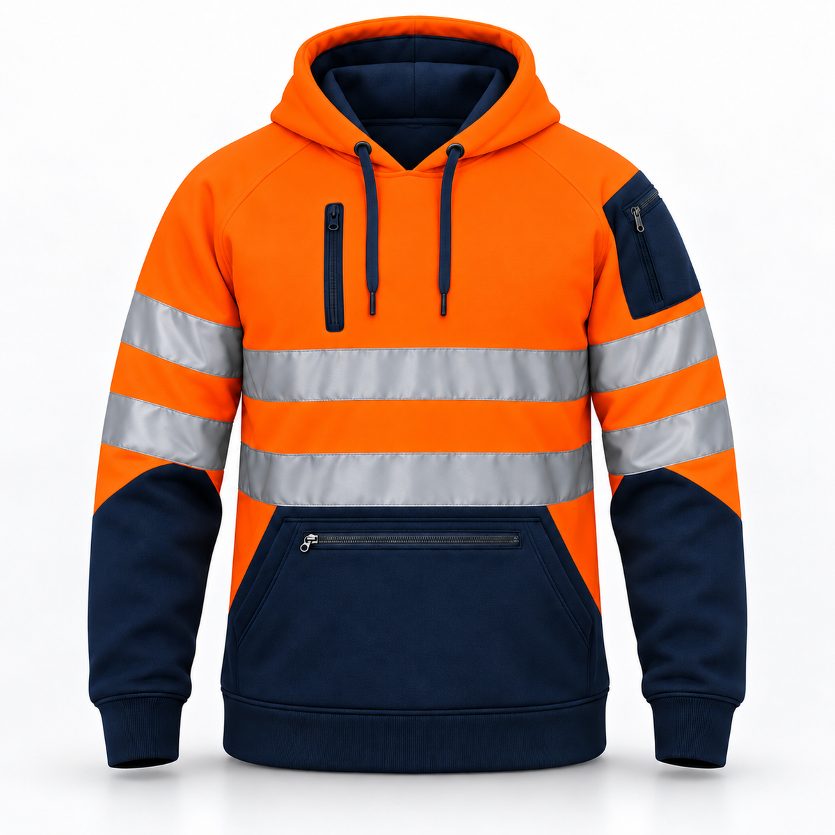 Mens Hi-Viz Visibility Two Tone Pullover Zip Hoodie Work Wear Fleece Tactical