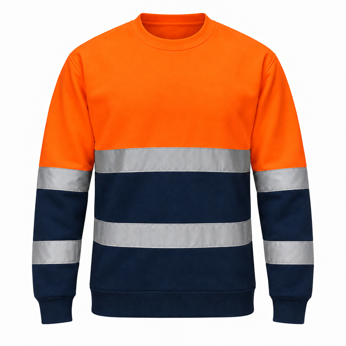 Mens Hi-Viz High Visibility Crew Neck Fleece Jumper Work Safety Sweatshirt Top