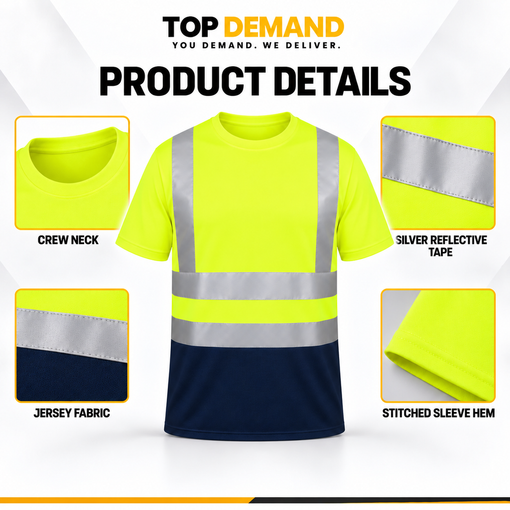 Hi Viz Vis High Visibility Safety Security Crew V-Neck/Round-Neck Full/Half Sleeves T Shirt Work Wear T Shirt