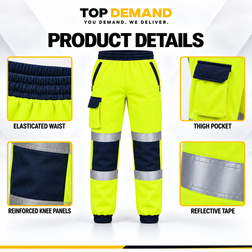 Hi-Viz New Mens Fleece Safety Work Wear Sweat Pants Bottoms Trousers Joggers