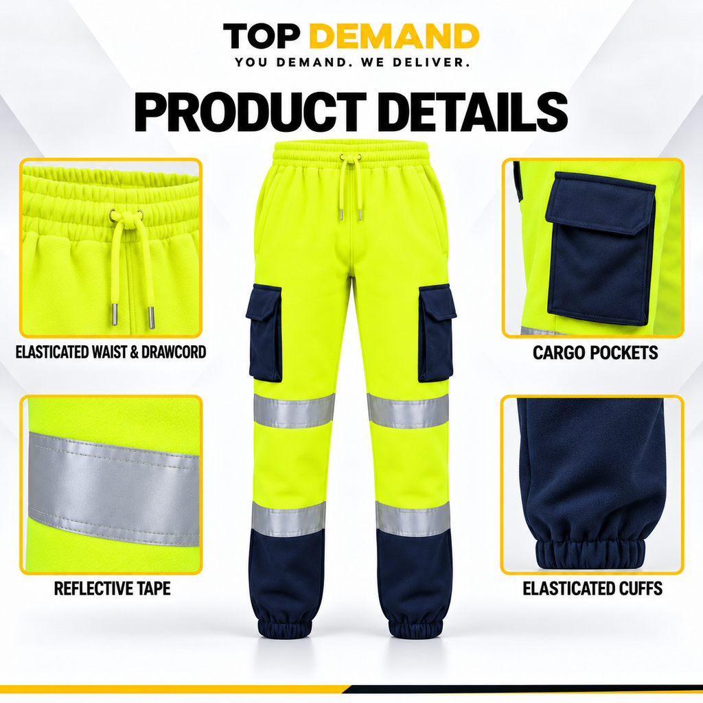 Hi Viz Mens Work Wear Fleece Bottoms Safety Sweat Pants Jogging Trousers Joggers
