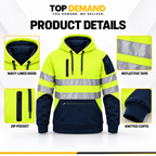 Mens Hi-Viz Visibility Two Tone Pullover Zip Hoodie Work Wear Fleece Tactical