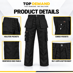 Mens New Cargo Work Holster Multi Pockets Stretch Panels Trousers Pants Bottoms