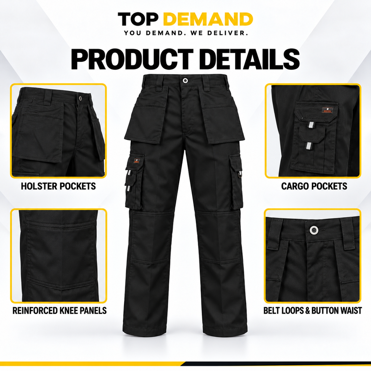 Mens New Cargo Work Holster Multi Pockets Stretch Panels Trousers Pants Bottoms