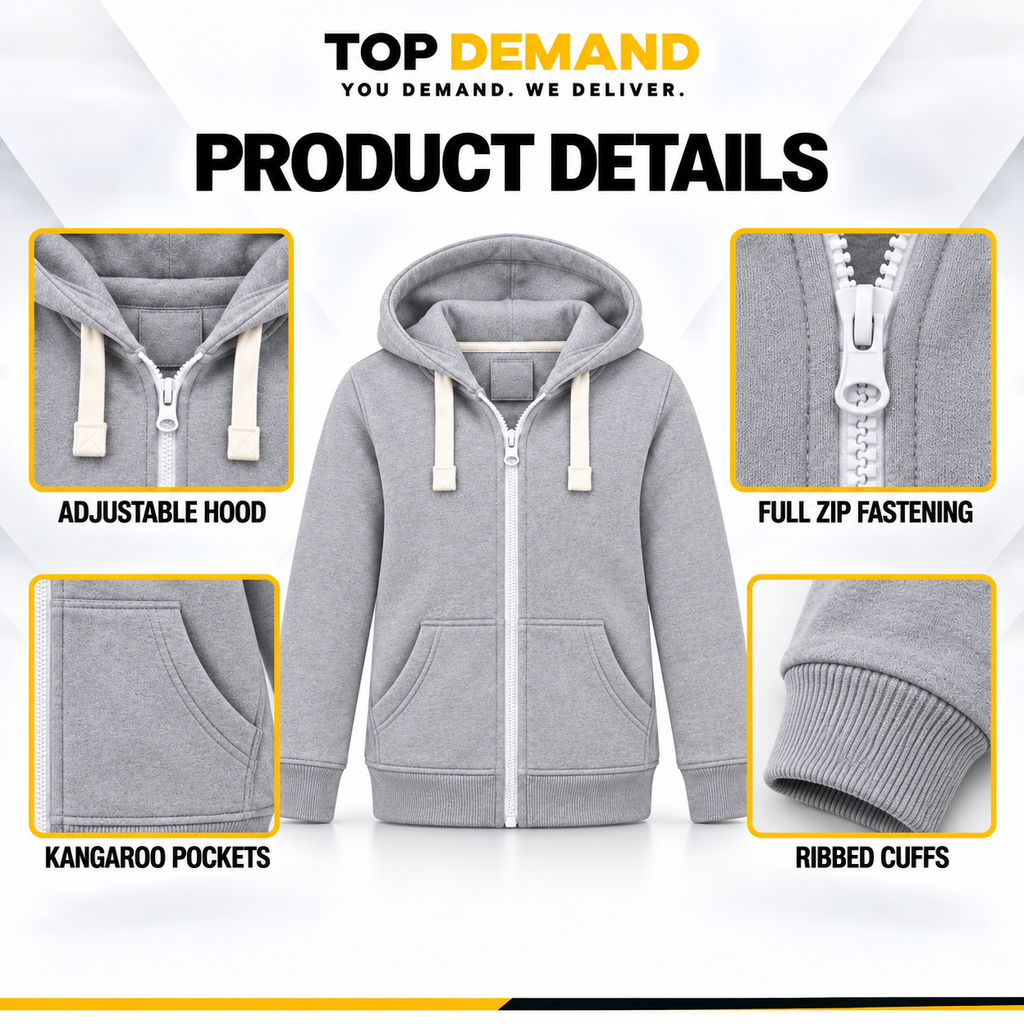 Boys Kids Girls Unisex Plain Zip Cotton Hoodie Hooded Sweat Jumpers 7-13 Years