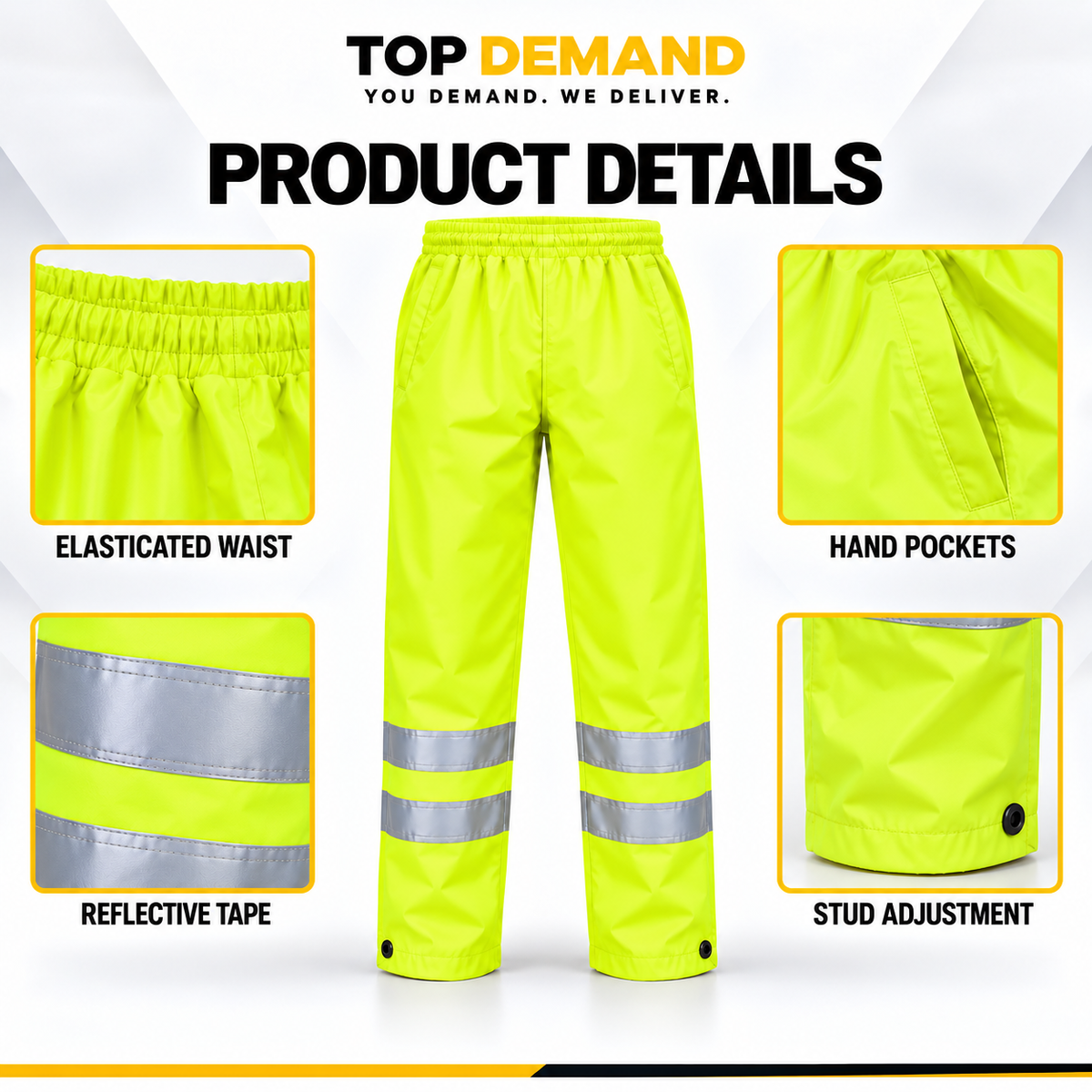 Hi Viz Vis High Visibility Mens Waterproof Rain Over Work Trousers Pants Bottoms