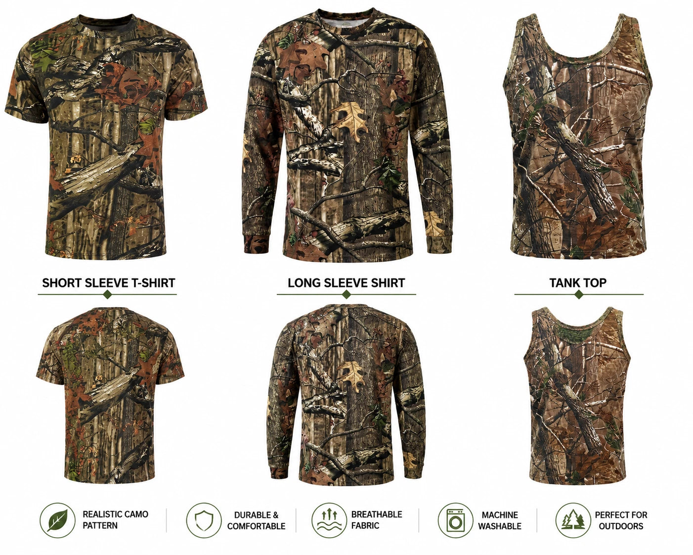 Mens Jungle Print Short & Long Sleeve T-Shirt Vest Camouflage Regular Plus Size