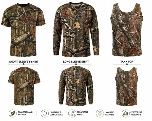 Mens Jungle Print Short & Long Sleeve T-Shirt Vest Camouflage Regular Plus Size