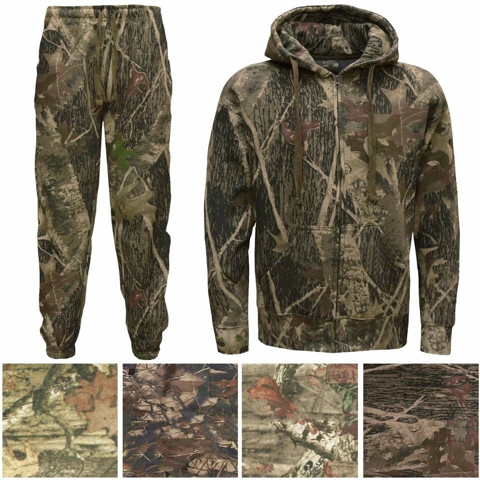 Men's Jungle Camouflage Fishing Hunting Zip Hoodie Jacket Tracksuit Size S-5XL
