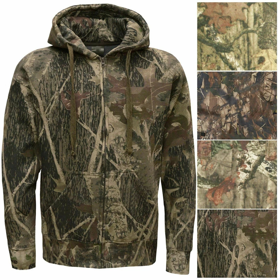 Men's Jungle Camouflage Fishing Hunting Zip Hoodie Jacket Tracksuit Size S-5XL