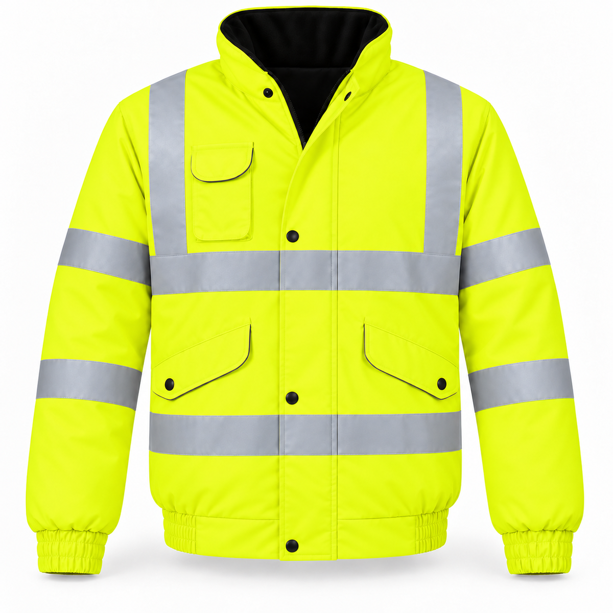 Mens Hi Viz High Visibility Bomber Safety Work Black Hooded Jacket Coat Work Hoodie Mens