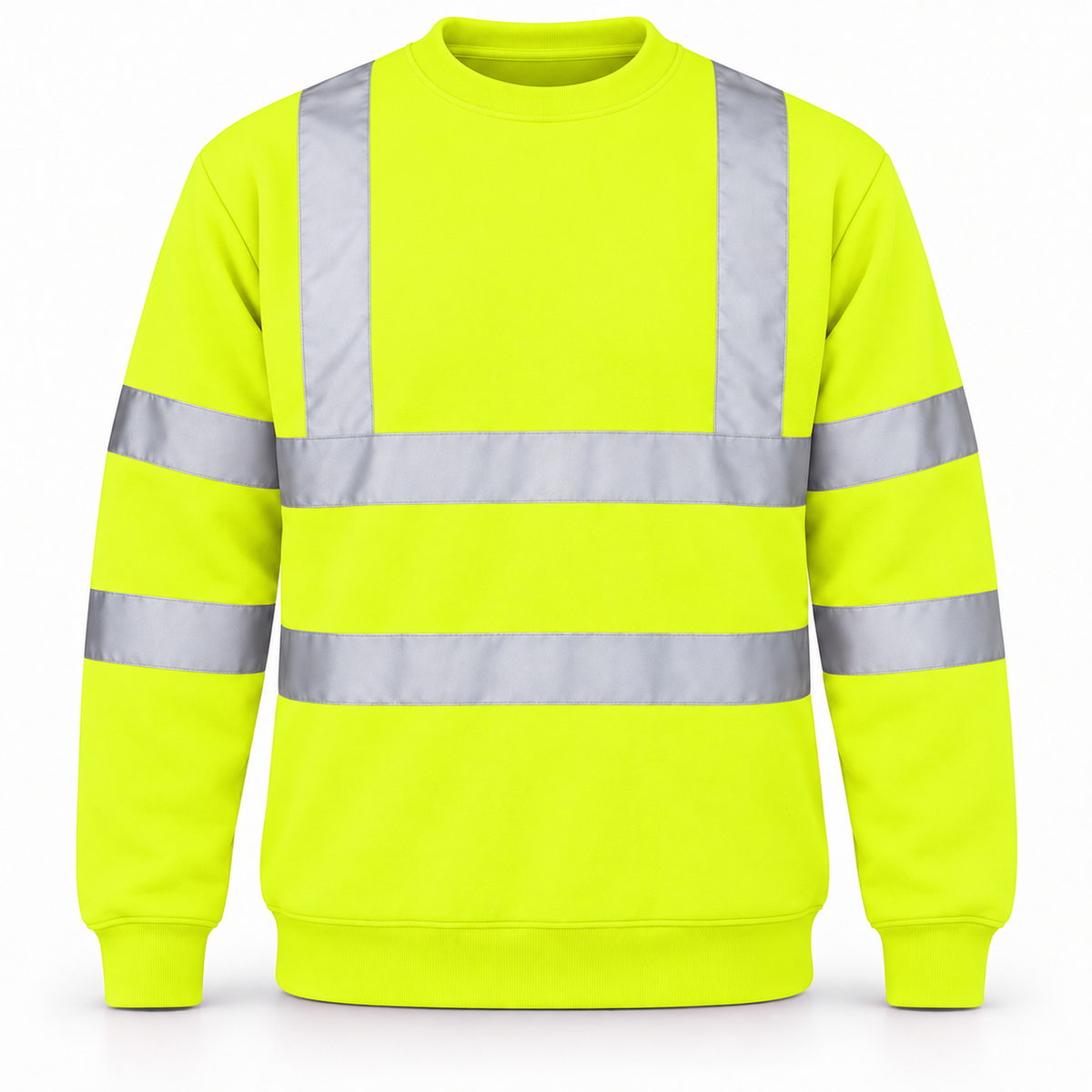 Mens Hi Viz Crew Safety Fleece Jumper Sweatshirt Visibility Work Security Top, Hi Vis Orange Fleece