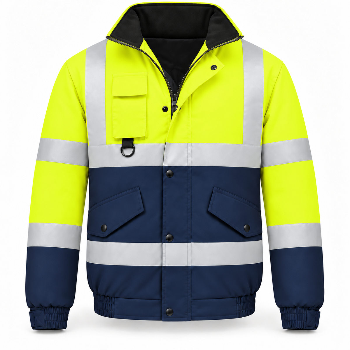 Mens Hi Viz High Visibility Bomber Safety Work Black Hooded Jacket Coat Work Hoodie Mens
